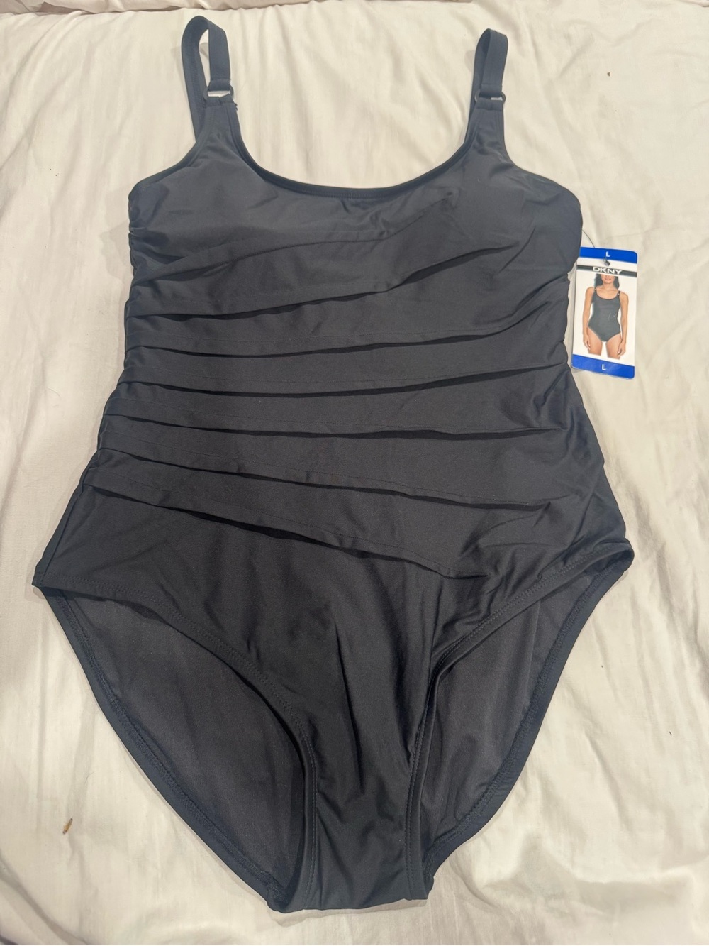 NWT- DKNY Black One-Piece Swimsuit with Ring Strap Detail. - Picture 5 of 16